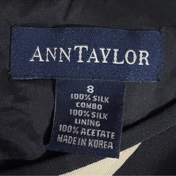 Ann Taylor 100% Silk Black Cream Floral Sleeveless Dress Sz 8 Classic Preppy - Picture 3 of 8